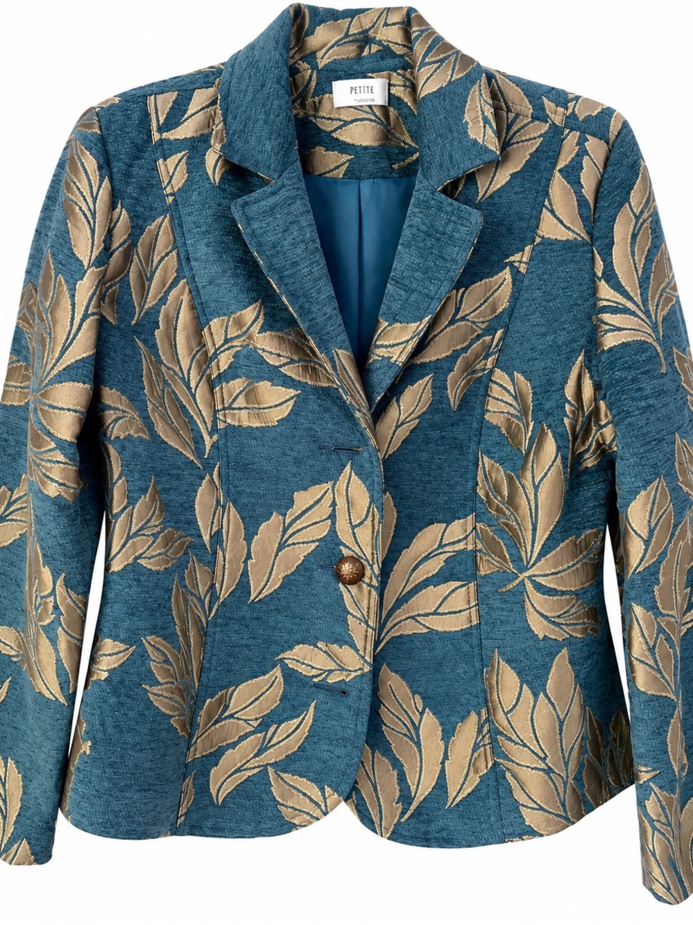 Erin London Teal & Gold Leaf Jacquard Blazer Jacket XL